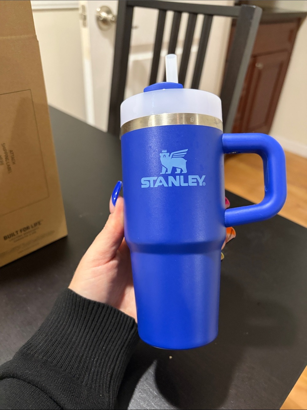 Stanley Royal Blue Insulated Travel Tumbler with Handle and Straw 14 oz.